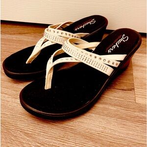 Stylish Platform Sketchers with Silver Gemstones